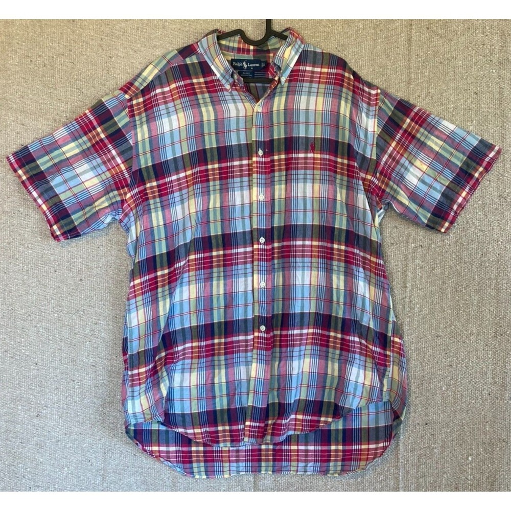 Mens Sz LARGE RALPH LAUREN Blake Short Sleeve‎ Button Up Multicolor Shirt